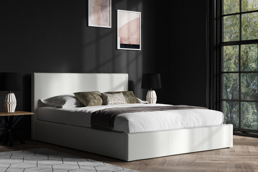 Madrid White Faux Leather Storage Ottoman Bed