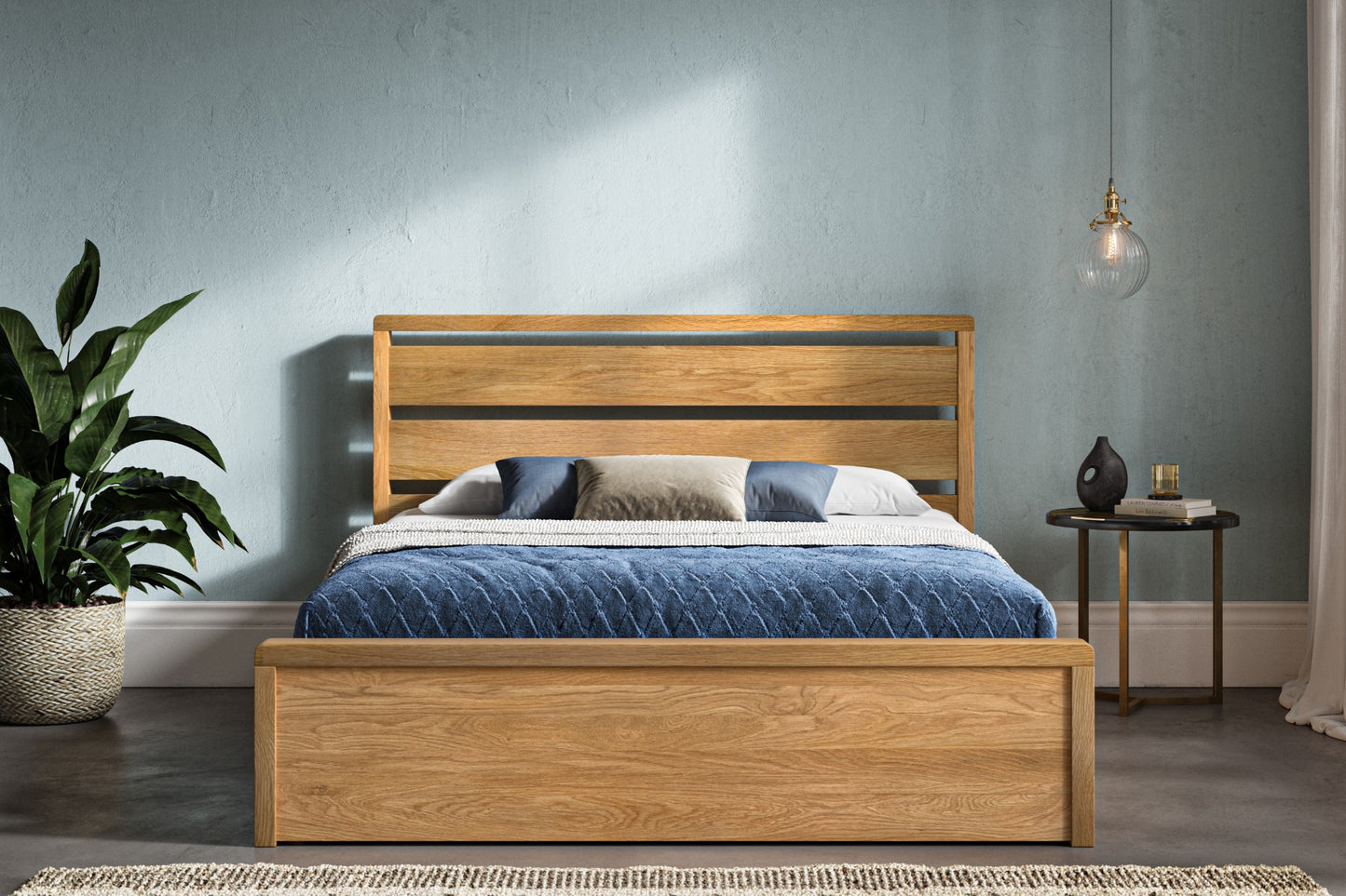 Modena Solid Oak Storage Ottoman Bed