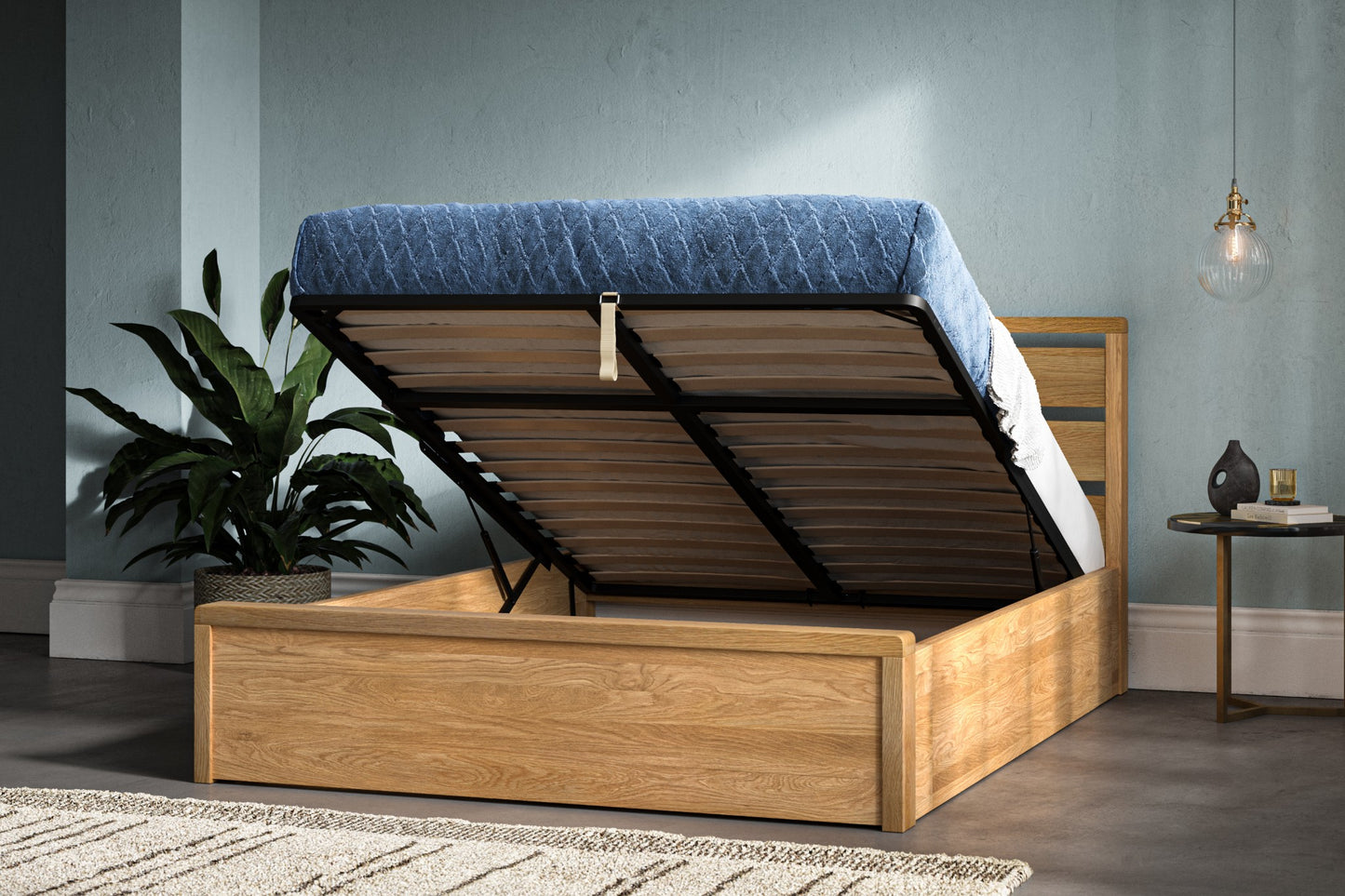 Modena Solid Oak Storage Ottoman Bed