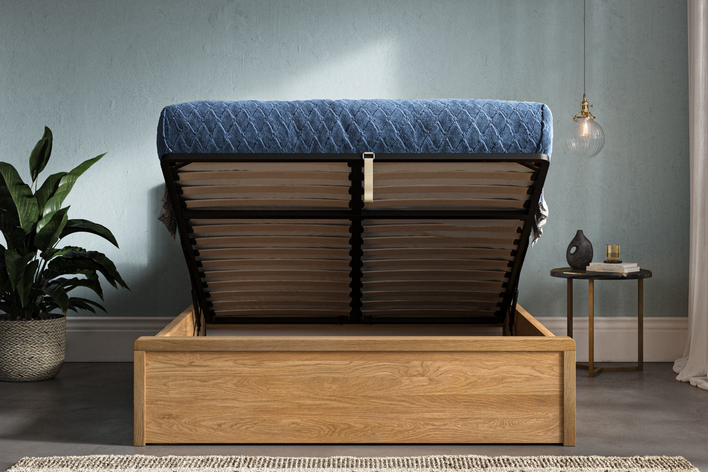 Modena Solid Oak Storage Ottoman Bed